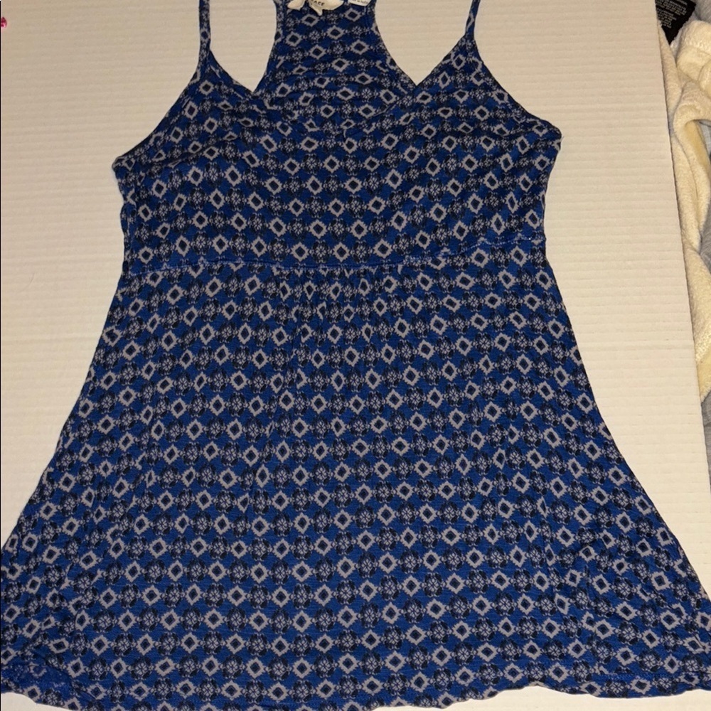 FAT FACE BRAND..BLUE TANK TOP WITH RACER BACK STYLE GREY AND BLACK DESIGN SM/MED